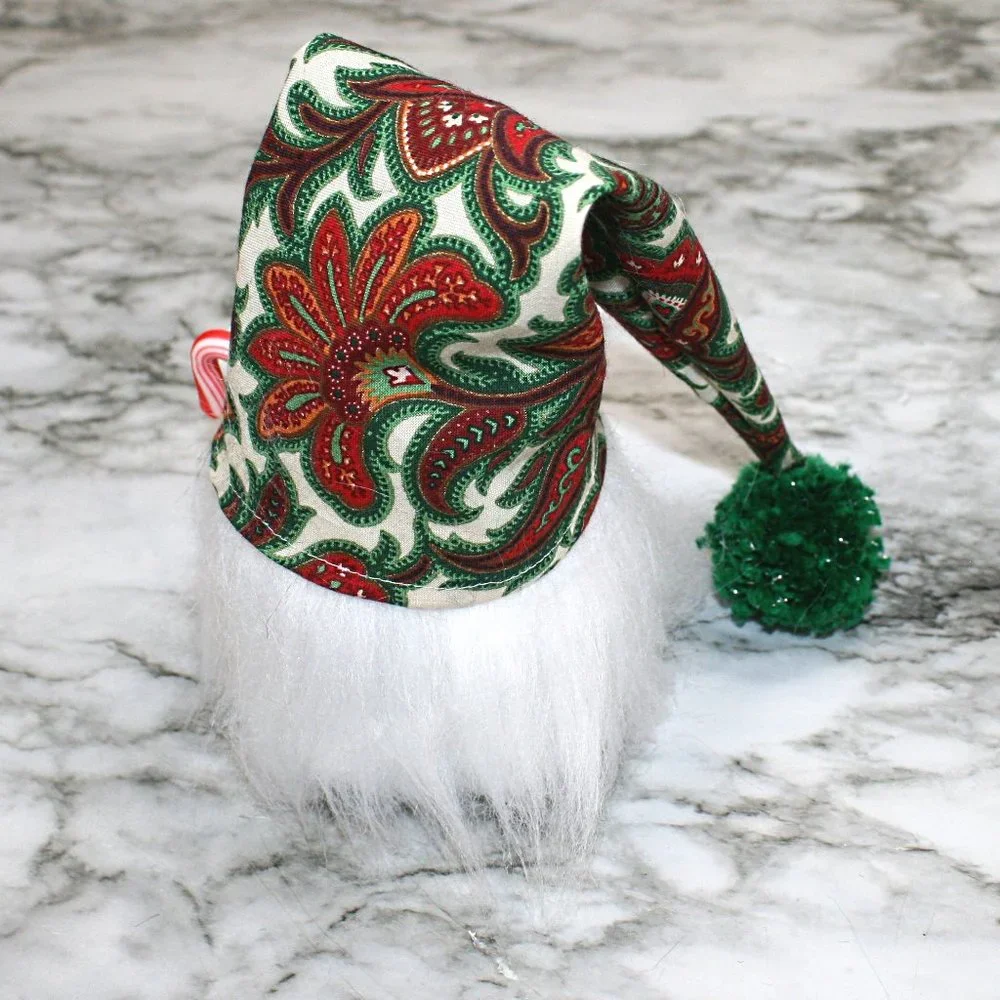 HAND CRAFTED Gnome Green Christmas Air Freshener Cover Decor - White Paisley